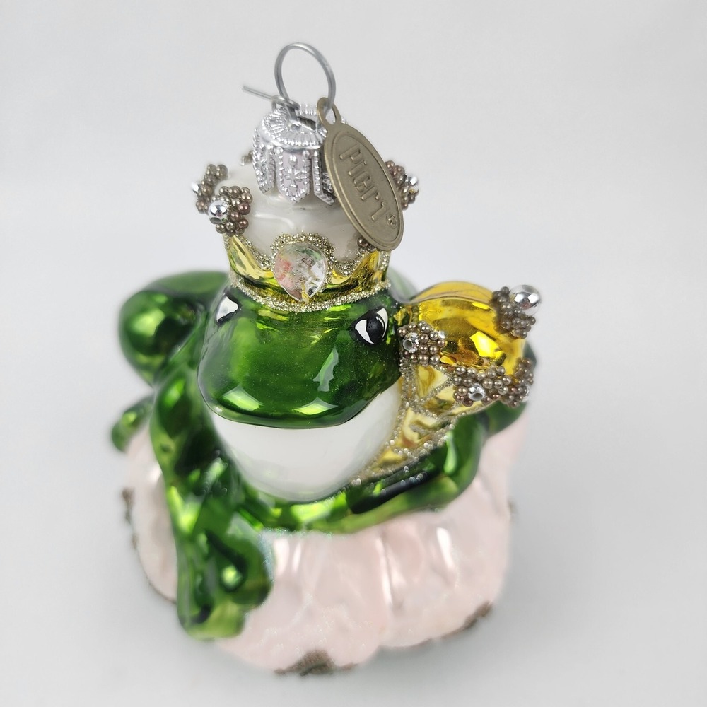 Vintage Pier 1 Blown Glass Bejeweled Noble Frog Ornament King of Throne Prince - Picture 3 of 7